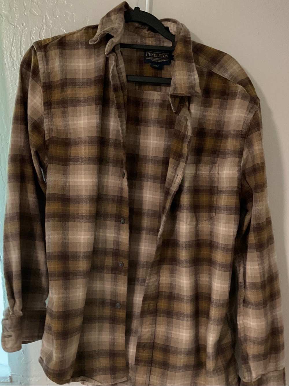 Pendleton Plaid Flannel Shirt in Brown, Cream and Yellow
